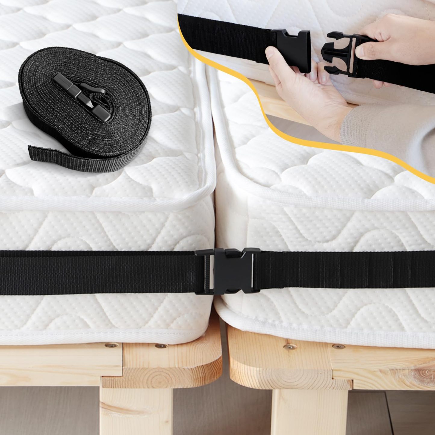 DEWEL ベッド マットレスバンド 固定ベルト 連結ベルト マットレス用 ズレ防止 連結 隙間 2台用 バンド 隙間防止 ホワイト 長さ1000×幅5㎝