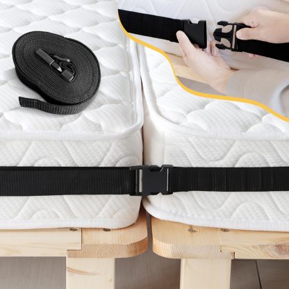 DEWEL ベッド マットレスバンド 固定ベルト 連結ベルト マットレス用 ズレ防止 連結 隙間 2台用 バンド 隙間防止 ホワイト 長さ1000×幅5㎝