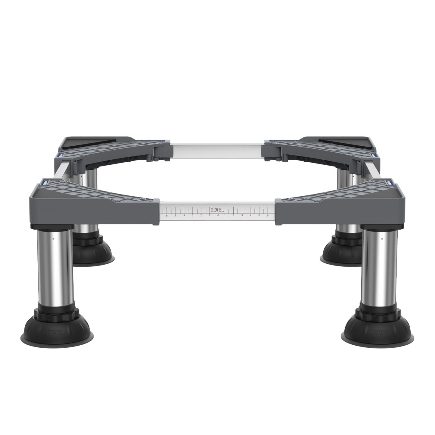 洗濯機 台 冷蔵庫置き台 17-22CM高度調節 DEWEL 大吸盤 増大増高ジャッキ付き 耐荷重約500kg かさ上げ台 高さ調節 伸縮式 幅/奥行44.8～69cm 減音防振 安定性が高い ステインレス製 防振パッド付き