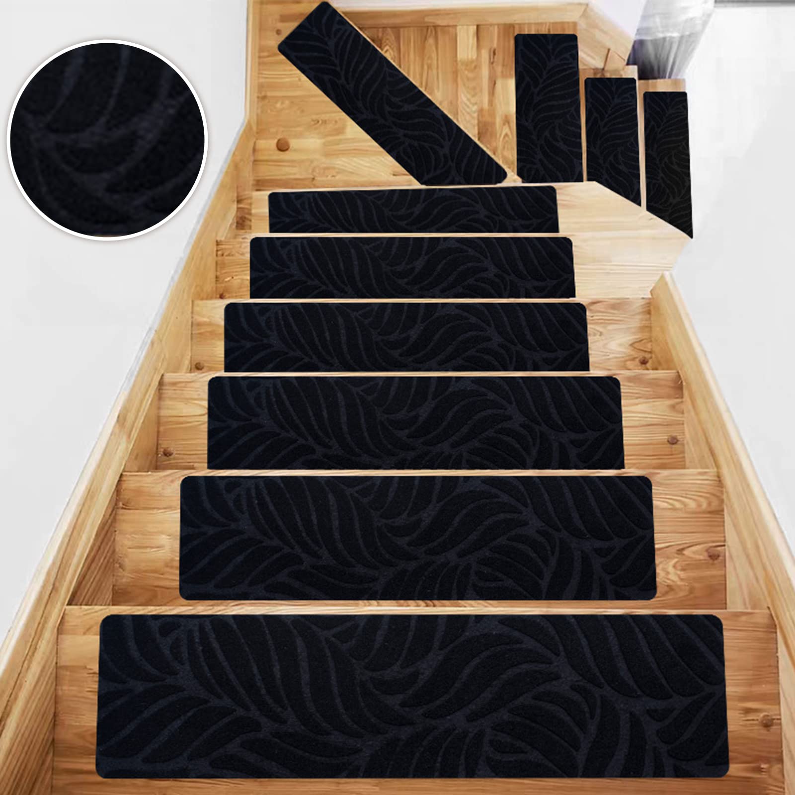 DEWEL 階段マット 階段カーペット 階段用滑り止め 厚み4.5mm 700*200 mm 15枚入り 吸着マット 転倒防止 子供/高齢者