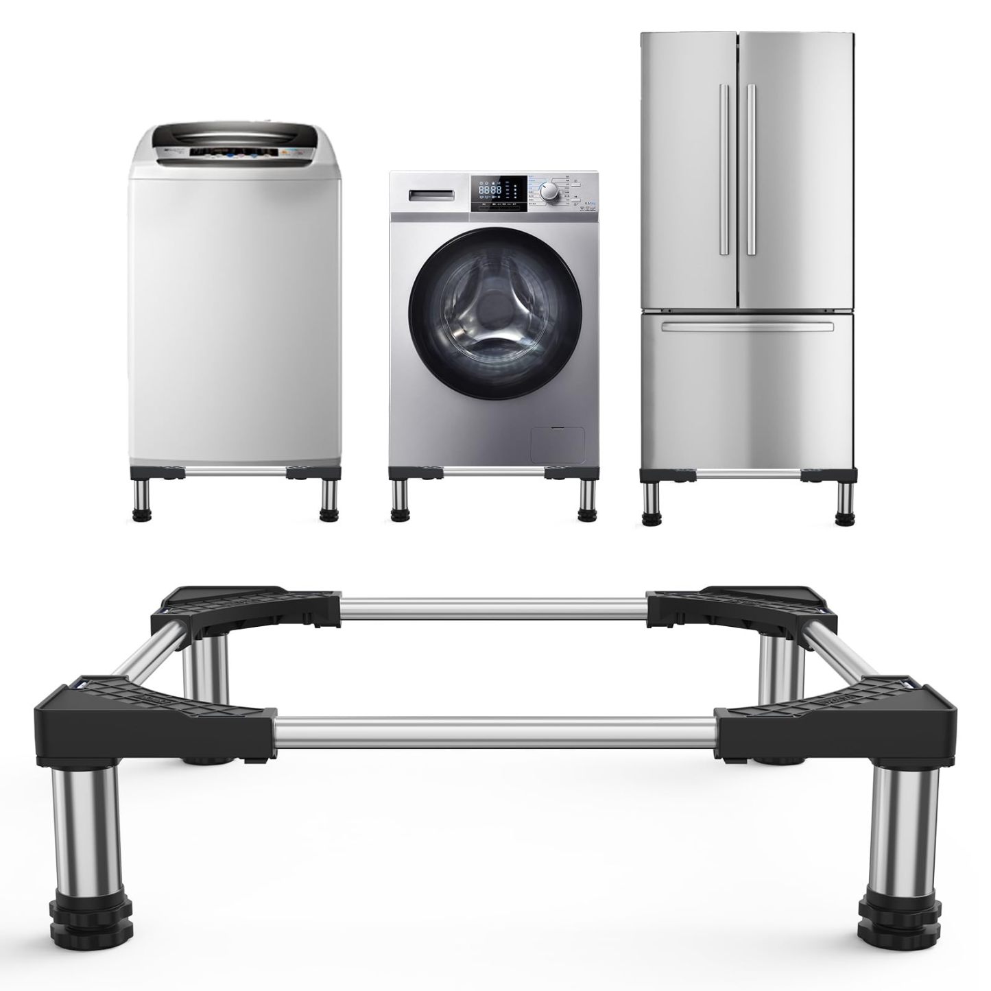 冷蔵庫 置き台 4足 超大サイズ 大きなサイズ対応 DEWEL かさ上げ台 伸縮式 高さ調整 縦型ドラム式洗濯機にも対応 騒音対策 異音振動