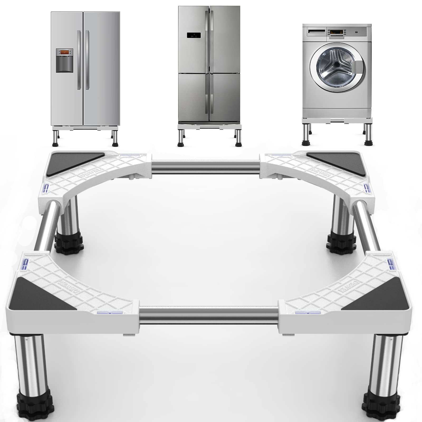 冷蔵庫 置き台 4足 超大サイズ 大きなサイズ対応 DEWEL かさ上げ台 伸縮式 高さ調整 縦型ドラム式洗濯機にも対応 騒音対策 異音振動