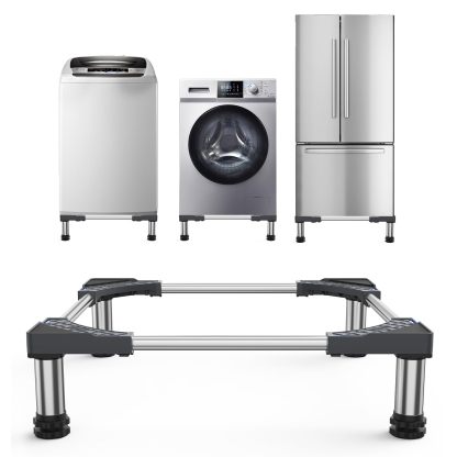 冷蔵庫 置き台 4足 超大サイズ 大きなサイズ対応 DEWEL かさ上げ台 伸縮式 高さ調整 縦型ドラム式洗濯機にも対応 騒音対策 異音振動軽減 防振パッド 3年保証