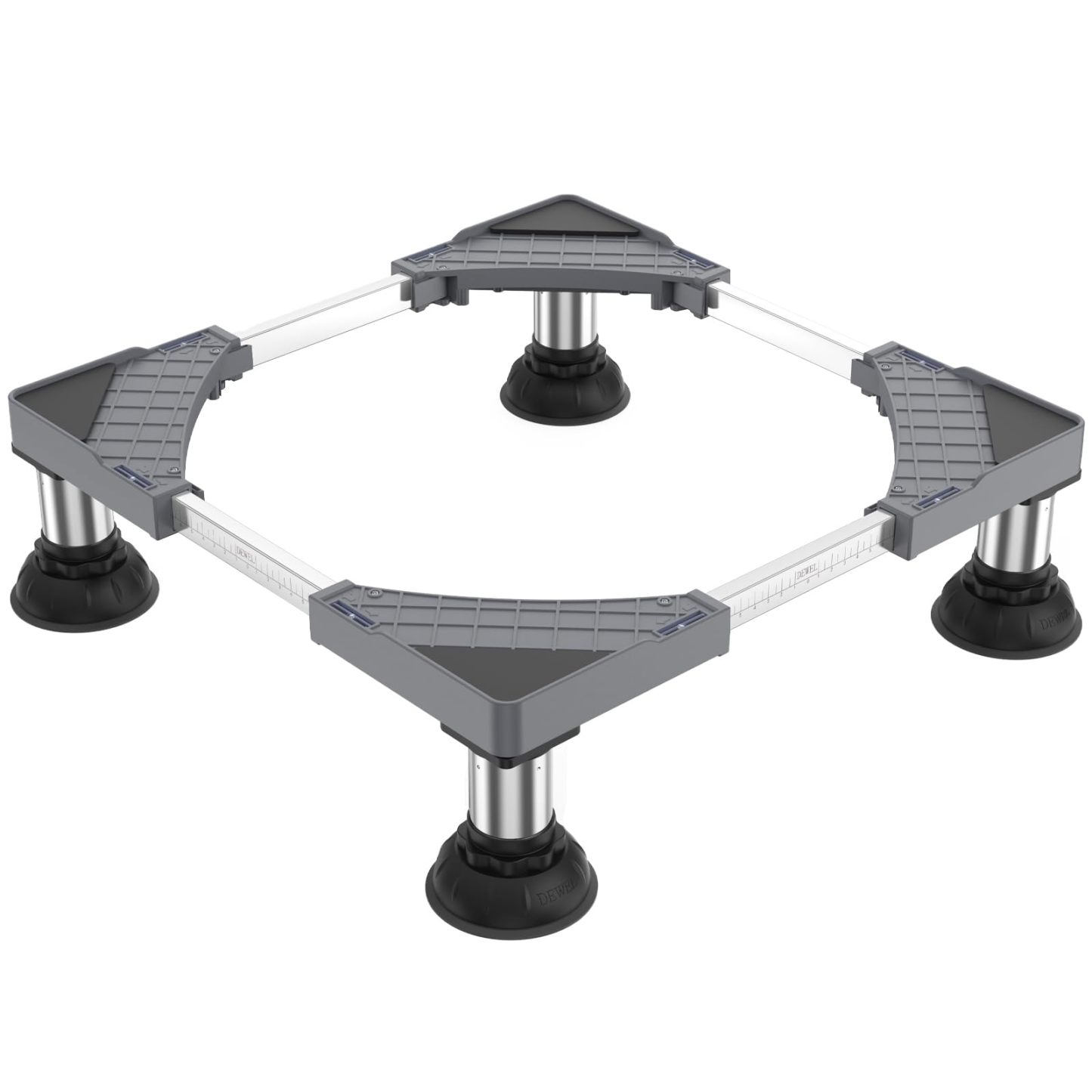 洗濯機 台 冷蔵庫置き 台 15-17CM高度調節 DEWEL 増大増高ジャッキ付き 大吸盤 耐荷重約500kg かさ上げ台 高さ調節 伸縮式 幅/奥行44.5~70cm 減音防振 安定性が高い ステインレス製 防振パッド付き