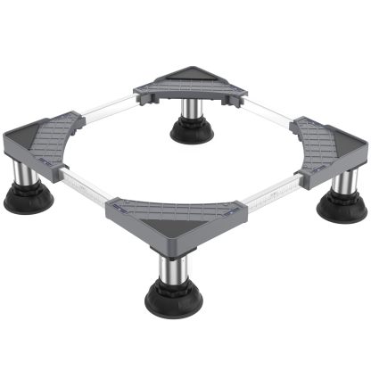 洗濯機 台 冷蔵庫置き 台 15-17CM高度調節 DEWEL 増大増高ジャッキ付き 大吸盤 耐荷重約500kg かさ上げ台 高さ調節 伸縮式 幅/奥行44.5~70cm 減音防振 安定性が高い ステインレス製 防振パッド付き