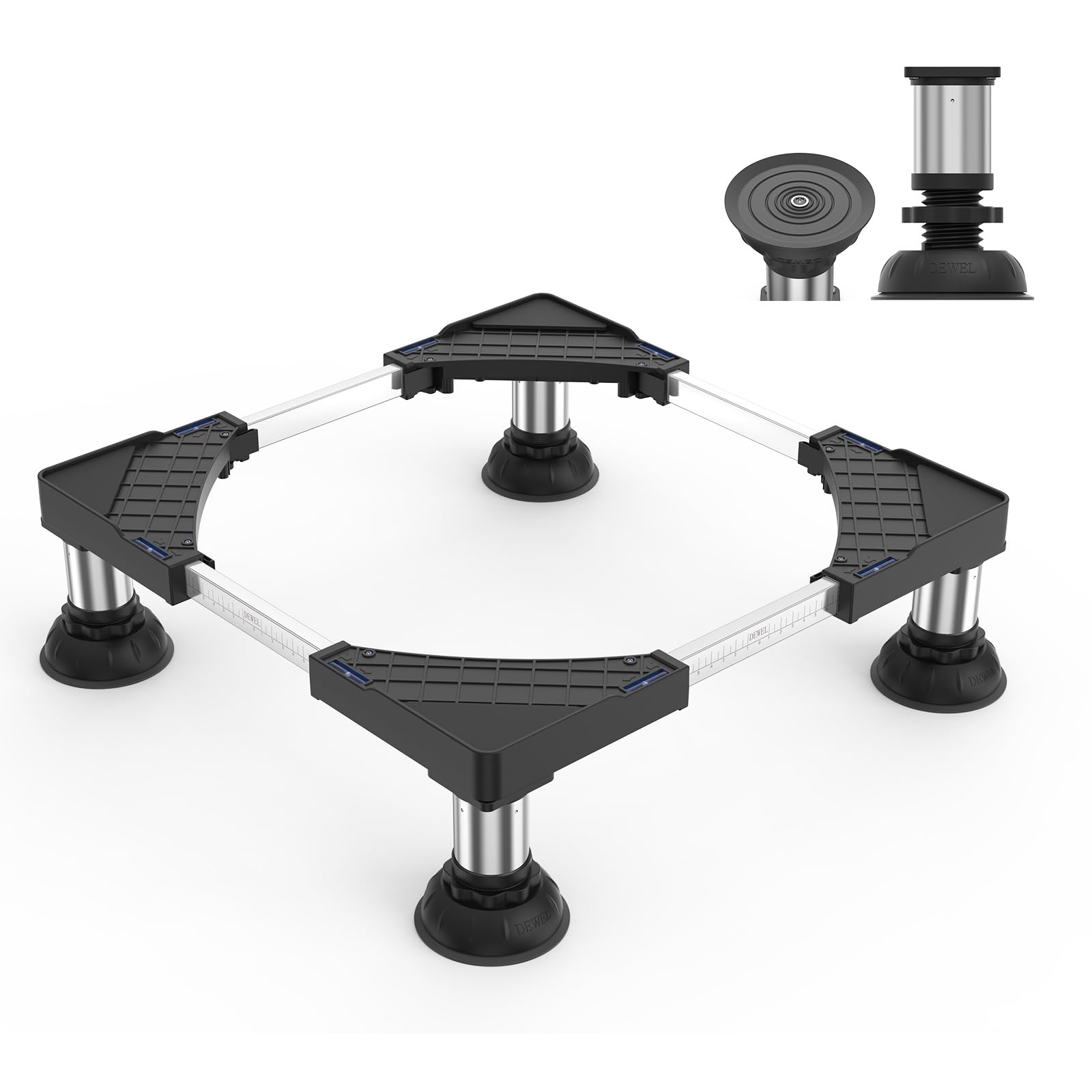 洗濯機 台 冷蔵庫置き 台 15-17CM高度調節 DEWEL 増大増高ジャッキ付き 大吸盤 耐荷重約500kg かさ上げ台 高さ調節 伸縮