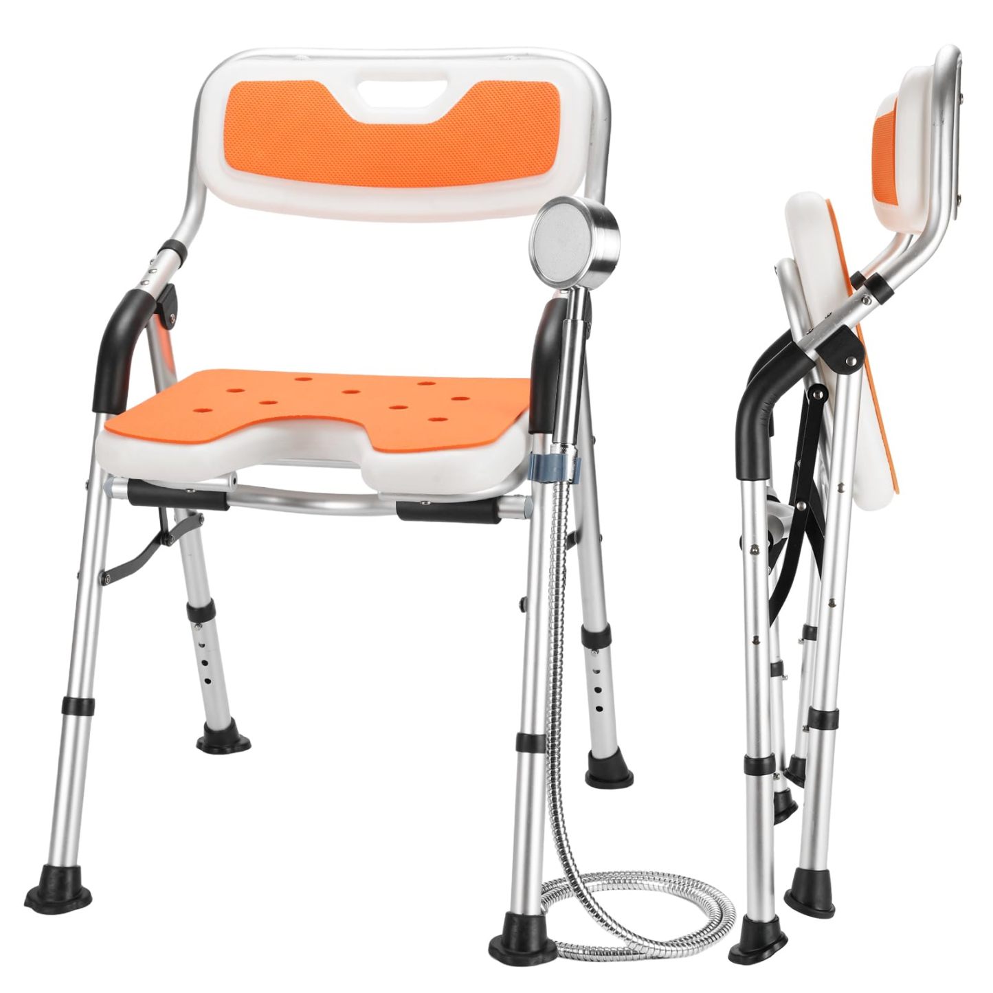 DEWEL お風呂椅子 介護 シャワーチェア 折りたたみ 高さ4段階調節 耐荷重150kg アルミ合金製 軽量 丈夫 介護チェア 転倒防止 