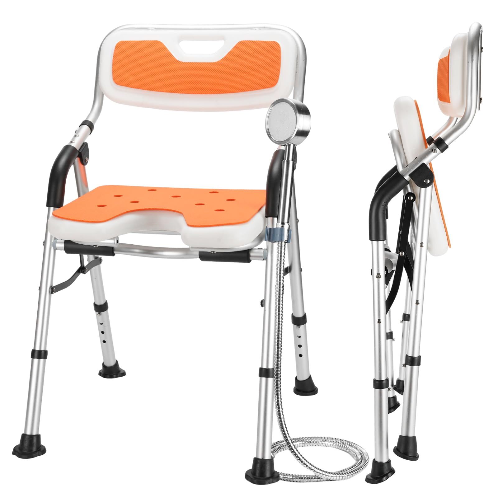 DEWEL お風呂椅子 介護 シャワーチェア 折りたたみ 高さ4段階調節 耐荷重150kg アルミ合金製 軽量 丈夫 介護チェア 転倒防止 