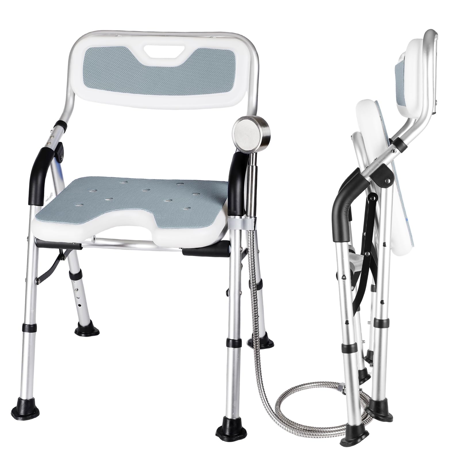 DEWEL お風呂椅子 介護 シャワーチェア 折りたたみ 高さ4段階調節 耐荷重150kg アルミ合金製 軽量 丈夫 介護チェア 転倒防止 入浴用品 収納に便利 組み立て簡単 日本語説明書付き