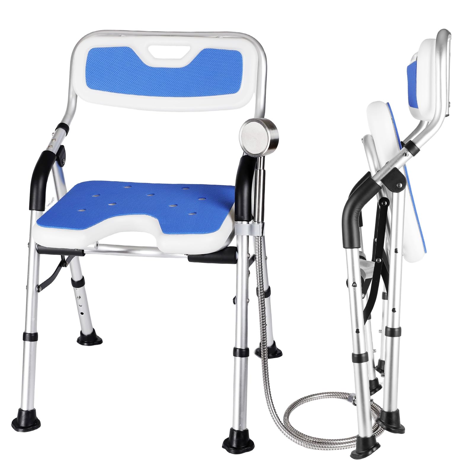 DEWEL お風呂椅子 介護 シャワーチェア 折りたたみ 高さ4段階調節 耐荷重150kg アルミ合金製 軽量 丈夫 介護チェア 転倒防止 