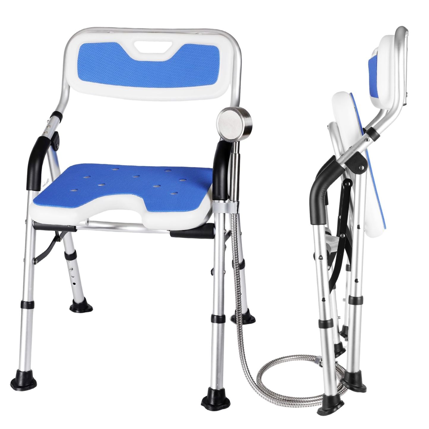 DEWEL お風呂椅子 介護 シャワーチェア 折りたたみ 高さ4段階調節 耐荷重150kg アルミ合金製 軽量 丈夫 介護チェア 転倒防止 入浴用品 収納に便利 組み立て簡単 日本語説明書付き