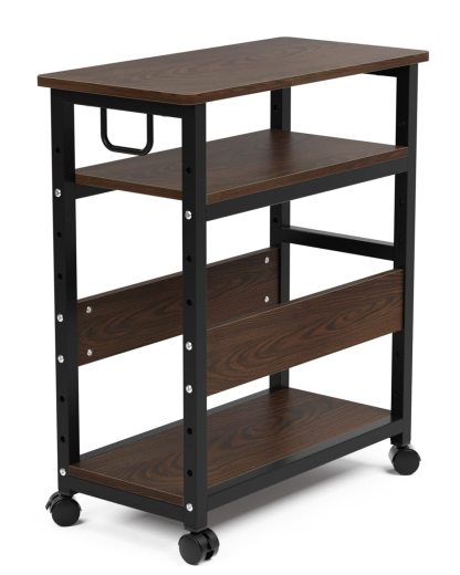 DEWEL パソコンワゴン PCワゴン CPUワゴン キャスター付き デスクワゴン 25mm×25mmのスチール製フレーム 棚板高さ調節可能 パソコン収納 木製 サイドワゴン デスクサイドワゴン 収納棚 取っ手付き 3段 オフィス収納 オフィスワゴン 組立品 60×30×70cm