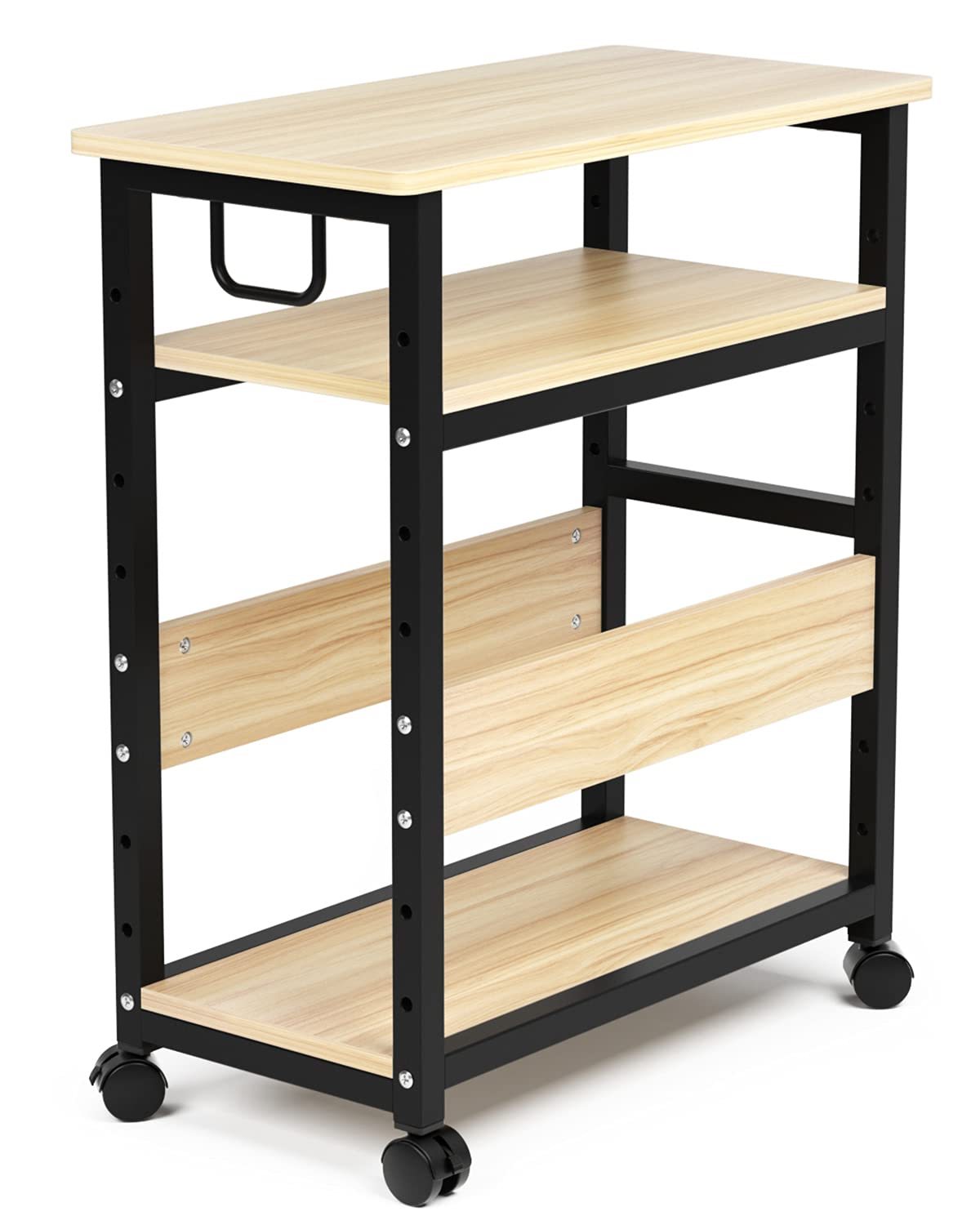 DEWEL パソコンワゴン pcワゴン cpuワゴン 3段 キャスター付き 取っ手付き 棚板高さ調節可能 幅60 奥行き30 高さ70cm ナチュラル