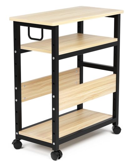 DEWEL パソコンワゴン pcワゴン cpuワゴン 3段 キャスター付き 取っ手付き 棚板高さ調節可能 幅60 奥行き30 高さ70cm ナチュラル