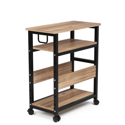 DEWEL パソコンワゴン デスクワゴン 3段 木製 pcワゴン キャスター付き 取っ手付き 収納棚 サイドデスク 棚板高さ調節可能 オフィス収納 サイドワゴン 組立品 幅60×奥行30×高さ70cm 一年保証 (ライトブラウン)