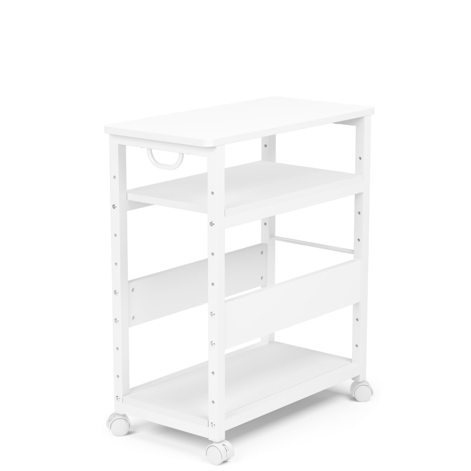 DEWEL パソコンワゴン デスクワゴン 3段 木製 pcワゴン キャスター付き 取っ手付き 収納棚 サイドデスク 棚板高さ調節可能 オフィス収納 サイドワゴン 組立品 幅60×奥行30×高さ70cm 一年保証 (ホワイト)