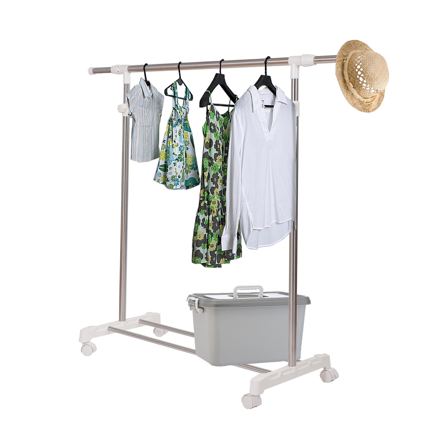 DEWEL ハンガーラック 収納ラック つっぱり棚 キャスター付き 幅94-139.5cm×奥行40cm×高さ102.5-178cm 高さ調整可能 耐荷重15kg 大容量 かんたん組み立て ポールハンガー 衣装掛け