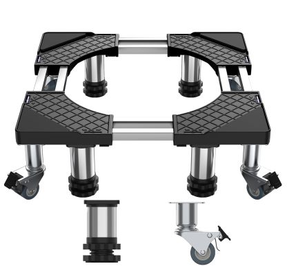 DEWEL 冷蔵庫 台 かさ上げ台 洗濯機台 8輪4ステンレス鋼足 8本鋼管 360度回転 置き台 防水パン 53.5～71cm 長さ調節可能 14∼16cm 高さ調節可能 耐荷重500kg 洗濯パン 防振パッド付き