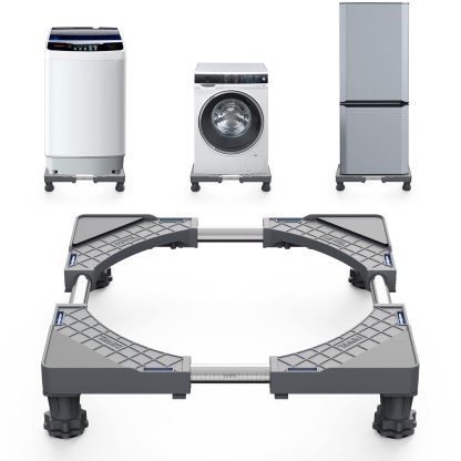 洗濯機 台 DEWEL 冷蔵庫置き台 耐荷重約300kg かさ上げ 高さ調節 伸縮式 幅/奥行44.8～69cm 減音防振 調節簡単 昇降可能 4足 ステインレス製 ジャッキ付き 防振パッド付き