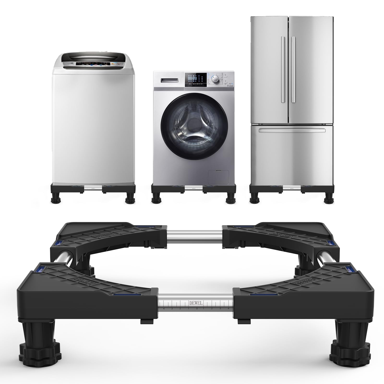 洗濯機 台 DEWEL 冷蔵庫置き台 耐荷重約300kg かさ上げ 高さ調節 伸縮式 幅/奥行44.8～69cm 減音防振 調節簡単 昇降可