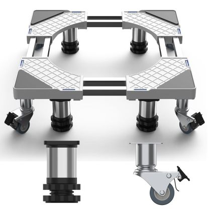DEWEL 冷蔵庫 台 かさ上げ台 洗濯機台 8輪4ステンレス鋼足 8本鋼管 360度回転 置き台 防水パン 53.5～71cm 長さ調節可能 14∼16cm 高さ調節可能 耐荷重500kg 洗濯パン 防振パッド付き