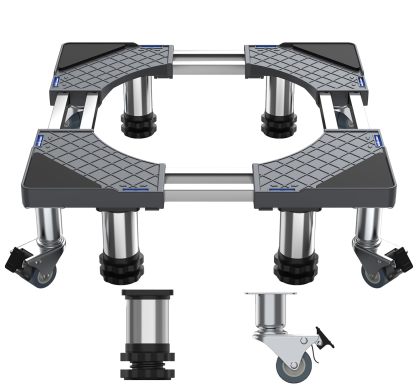 DEWEL 冷蔵庫 台 かさ上げ台 洗濯機台 8輪4ステンレス鋼足 8本鋼管 360度回転 置き台 防水パン 53.5～71cm 長さ調節可能 14∼16cm 高さ調節可能 耐荷重500kg 洗濯パン 防振パッド付き