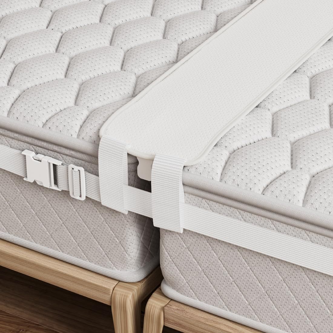 DEWEL すきまパッド マットレスバンド ベッド 連結ベルト 固定ベルト10m パッド幅20cm マットレスベルト 連結 マットレス用 すきまスペーサー ベッド隙間パッド＋マットレスベルト 2点セット 隙間埋め ズレ防止 197*20*7cm ホワイト 日本語取付説明書付き