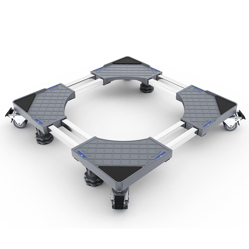 DEWEL 洗濯機 台 かさ上げ台 冷蔵庫 台 キャスター付き 目盛り付き 洗濯機パン 排水パン 幅/奥行き:48～66cm 耐荷重:500kg 8輪4足 サイズ調整可能 伸縮式 ドラム式 全自動対応 振動異音防止 