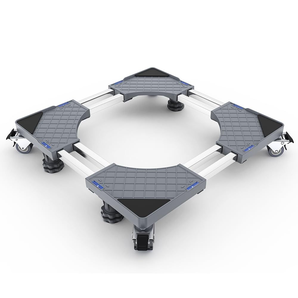 DEWEL 洗濯機 台 かさ上げ台 冷蔵庫 台 キャスター付き 目盛り付き 洗濯機パン 排水パン 幅/奥行き:48～66cm 耐荷重:500