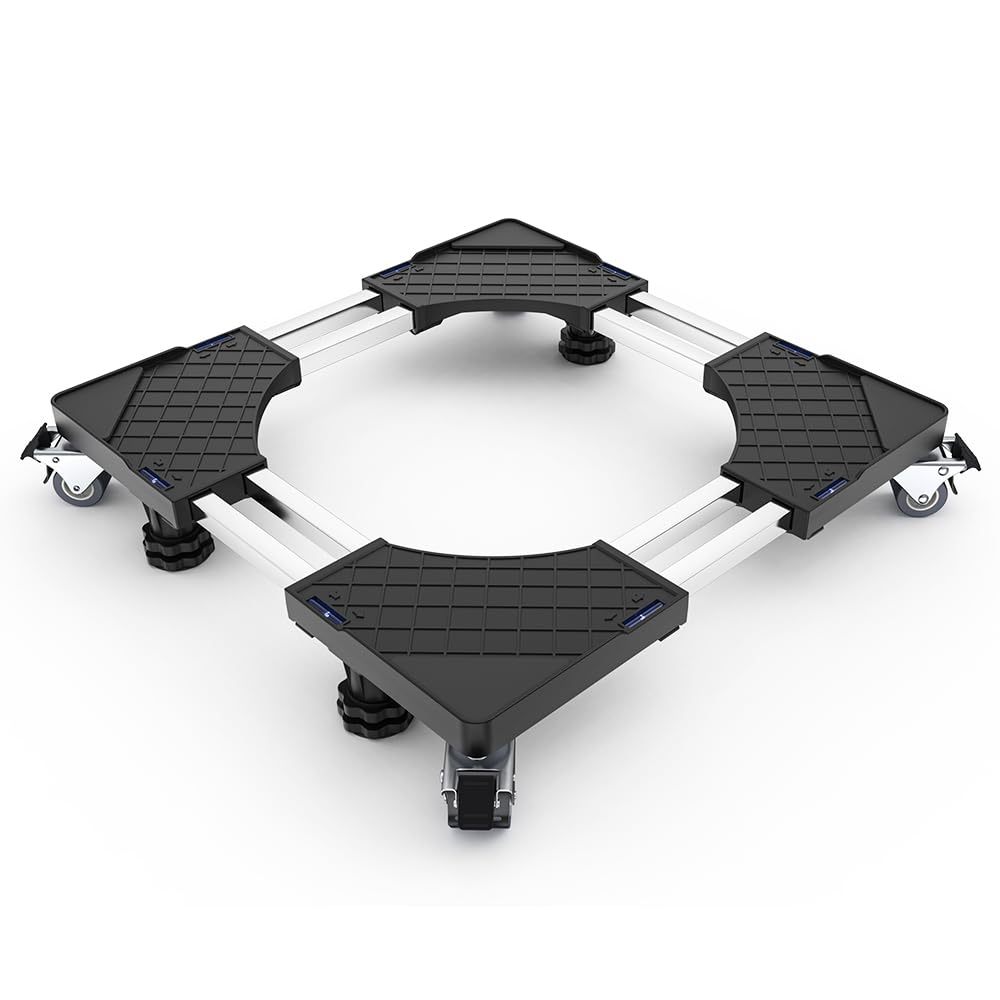 DEWEL 洗濯機 台 かさ上げ台 冷蔵庫 台 キャスター付き 目盛り付き 洗濯機パン 排水パン 幅/奥行き:48～66cm 耐荷重:500kg 8輪4足 サイズ調整可能 伸縮式 ドラム式 全自動対応 振動異音防止 