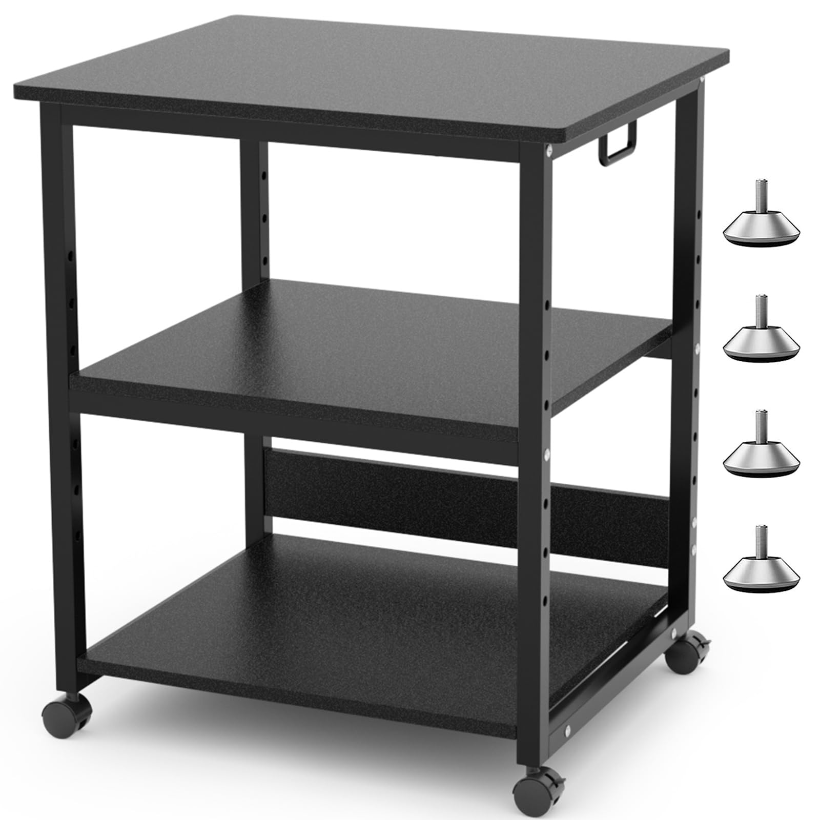 DEWEL プリンタ台 プリンタラック 幅60cm 奥行50cm 高さ70cm 総耐荷重90kg キャスター付き 木製 中棚調整 組み立て簡単 収納 プリンターカート プリンターワゴン プリンタースタンド オフィス 家庭用