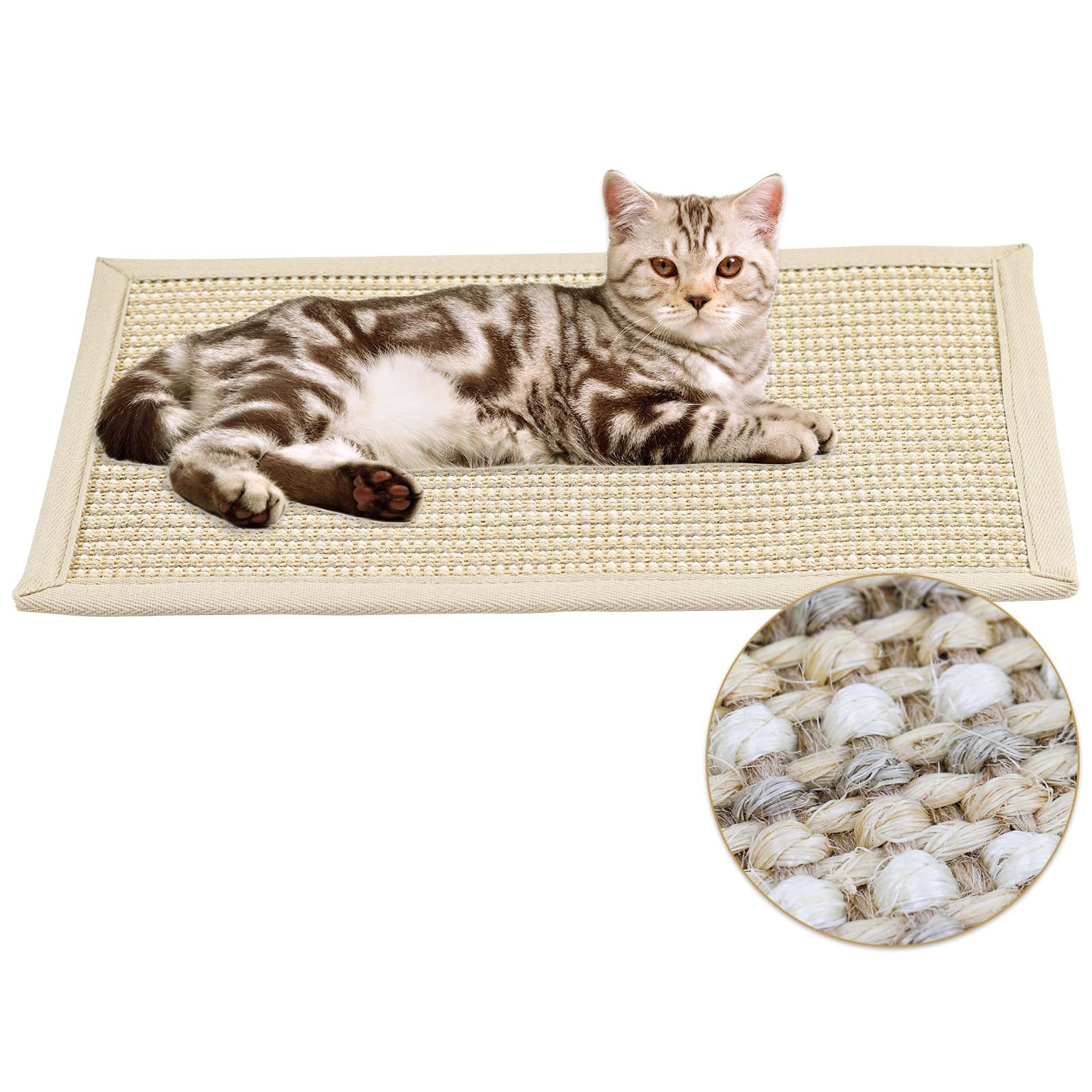DEWEL 猫用爪とぎマット 40×60cm 猫用スクラッチャーマット 猫用 爪とぎ マット 高密度 天然サイザル麻製 夏 猫 爪研ぎ 猫用おもちゃ 猫用品 ソファー 家具保護 ストレス解消