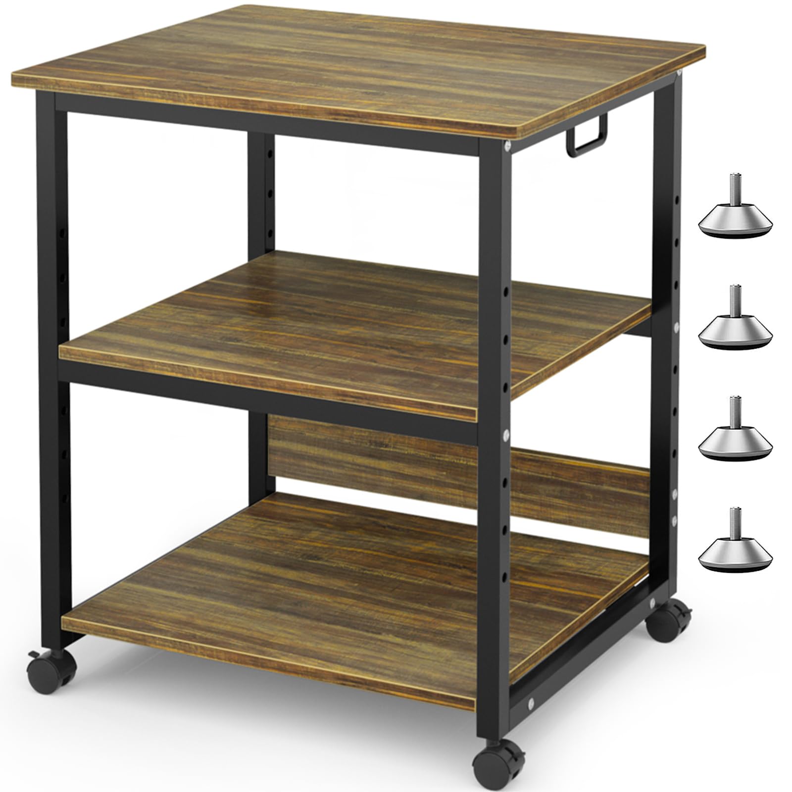 DEWEL プリンタ台 プリンタラック 幅60cm 奥行50cm 高さ70cm 総耐荷重90kg キャスター付き 木製 中棚調整 組み立て簡