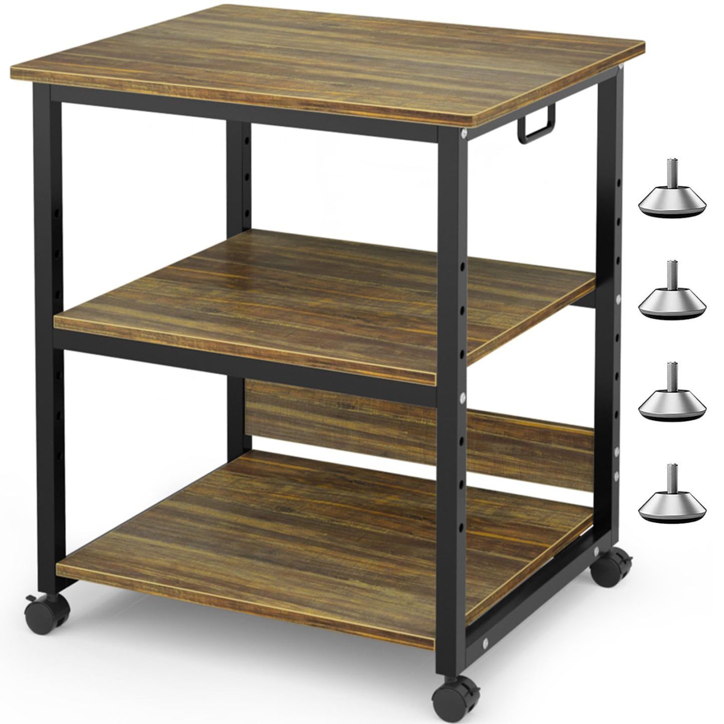 DEWEL プリンタ台 プリンタラック 幅60cm 奥行50cm 高さ70cm 総耐荷重90kg キャスター付き 木製 中棚調整 組み立て簡単 収納 プリンターカート プリンターワゴン プリンタースタンド オフィス 家庭用