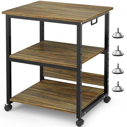 DEWEL プリンタ台 プリンタラック 幅60cm 奥行50cm 高さ70cm 総耐荷重90kg キャスター付き 木製 中棚調整 組み立て簡単 収納 プリンターカート プリンターワゴン プリンタースタンド オフィス 家庭用