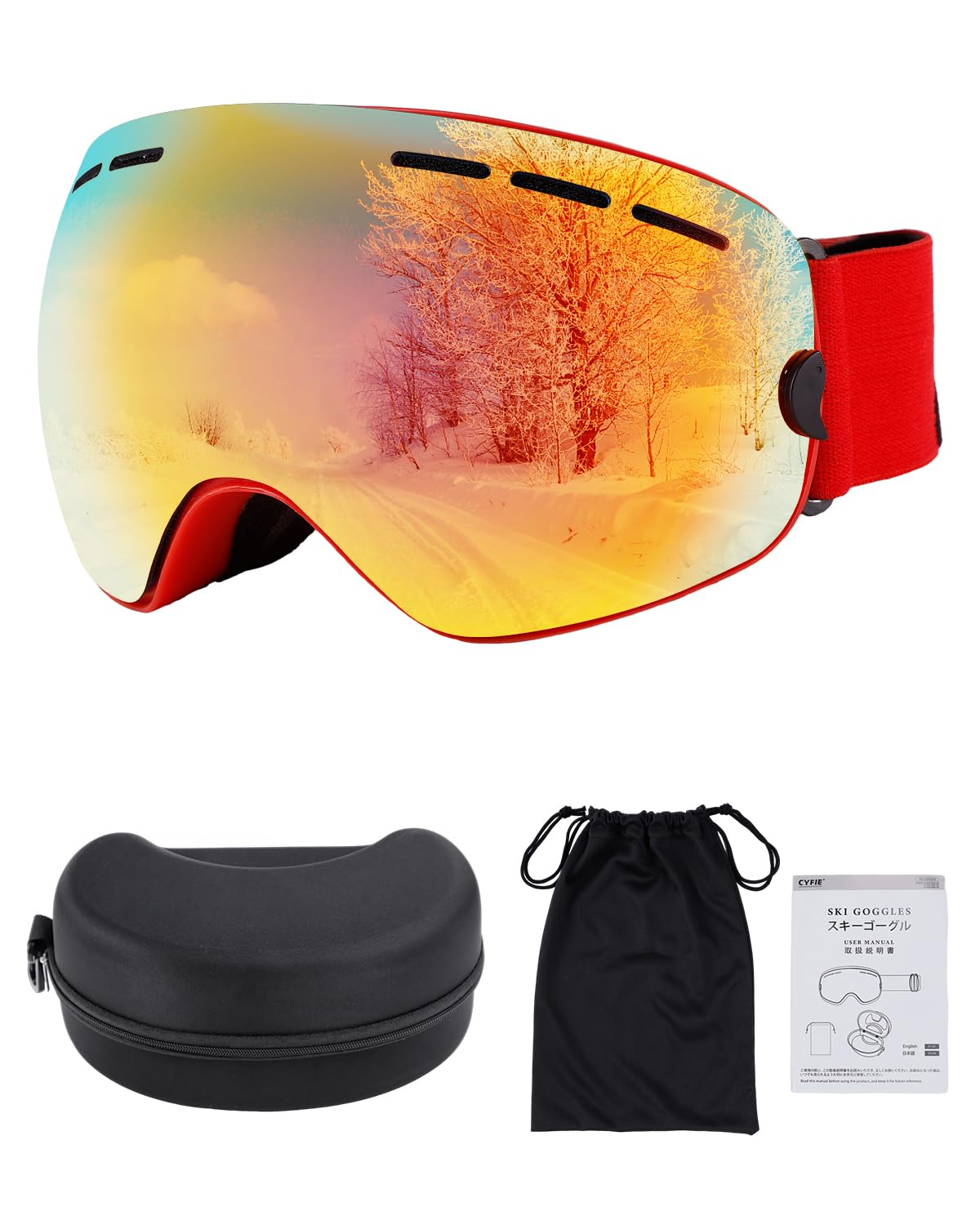 DEWEL スキーゴーグル スノーゴーグル 180°広視野 紫外線カット 通気/防風/防雪/防塵 耐衝撃 両層レンズ メガネ対応 ヘルメット対応 スノーボードゴーグル 球面ゴーグル 収納袋&収納ケース付き 男女兼用 山登り/スキー/アウトドアスポーツなどに適用