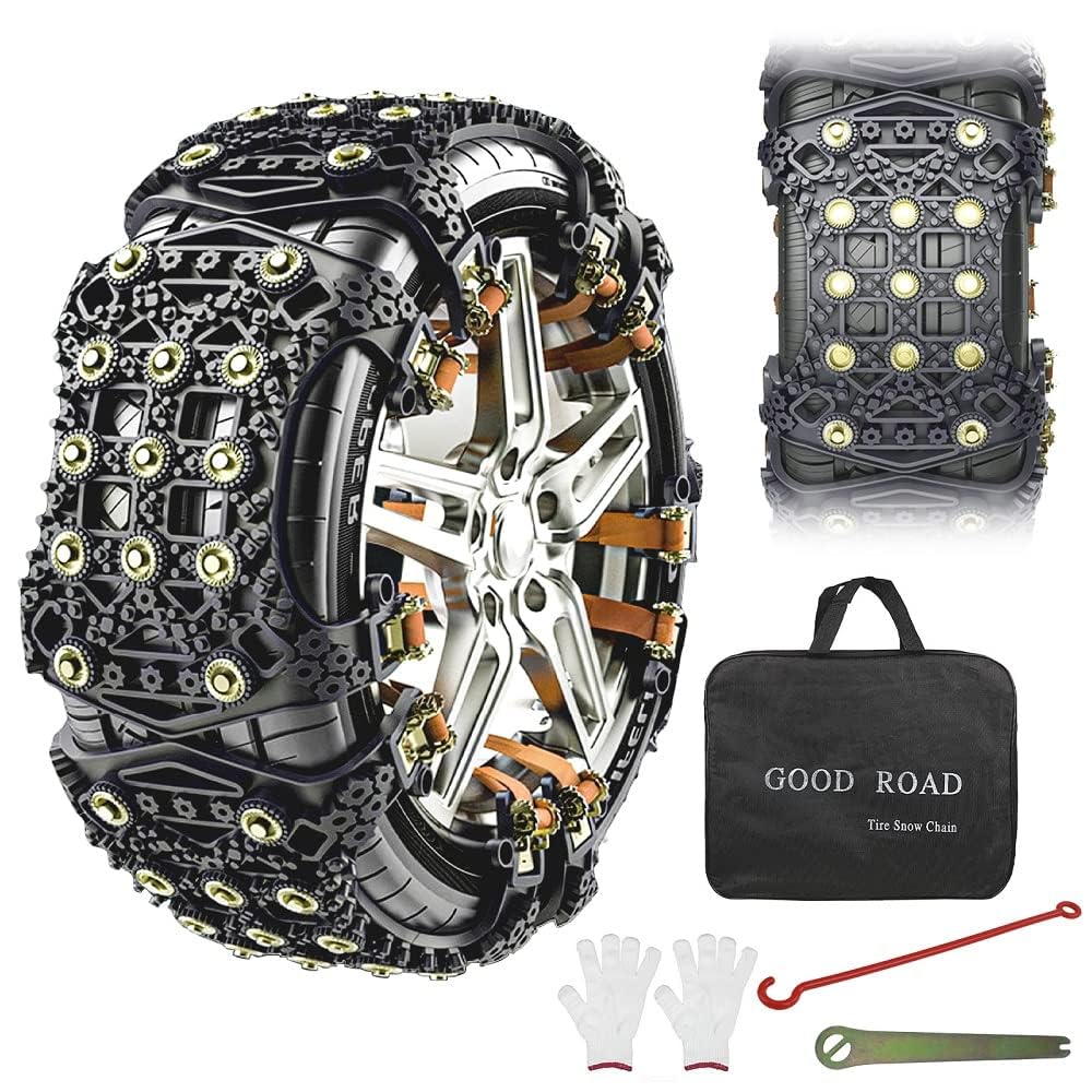 DEWEL タイヤチェーン 非金属 軽自動車 スノーチェーン 緊急滑り止め 簡単装着 ジャッキアップ不要 車両移動不要 ゴムバンド不要 低振動 低騒音 サイズ調節可能 165~245mmタイヤ対応 冬季 雪道･凍結･砂道･泥道 緊急脱出用 雪对策 6本入（黒）