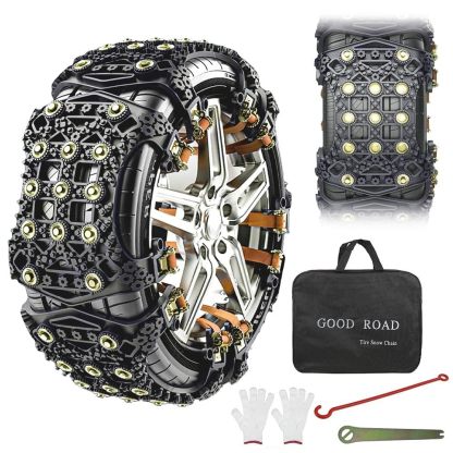DEWEL タイヤチェーン 非金属 軽自動車 スノーチェーン 緊急滑り止め 簡単装着 ジャッキアップ不要 車両移動不要 ゴムバンド不要 低振動 低騒音 サイズ調節可能 165~245mmタイヤ対応 冬季 雪道･凍結･砂道･泥道 緊急脱出用 雪对策 6本入（黒）