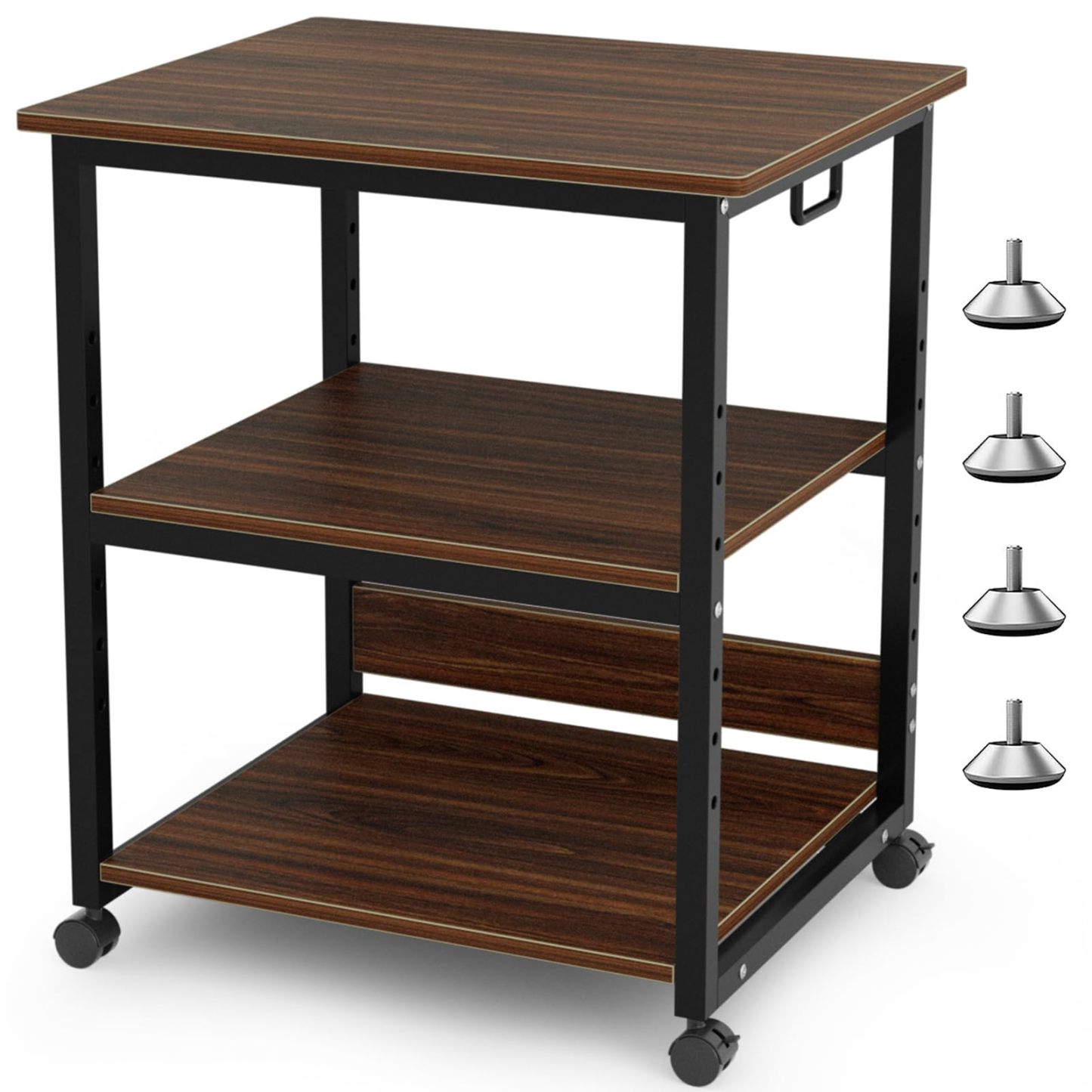 DEWEL プリンタ台 プリンタラック 幅60cm 奥行50cm 高さ70cm 総耐荷重90kg キャスター付き 木製 中棚調整 組み立て簡単 収納 プリンターカート プリンターワゴン プリンタースタンド オフィス 家庭用