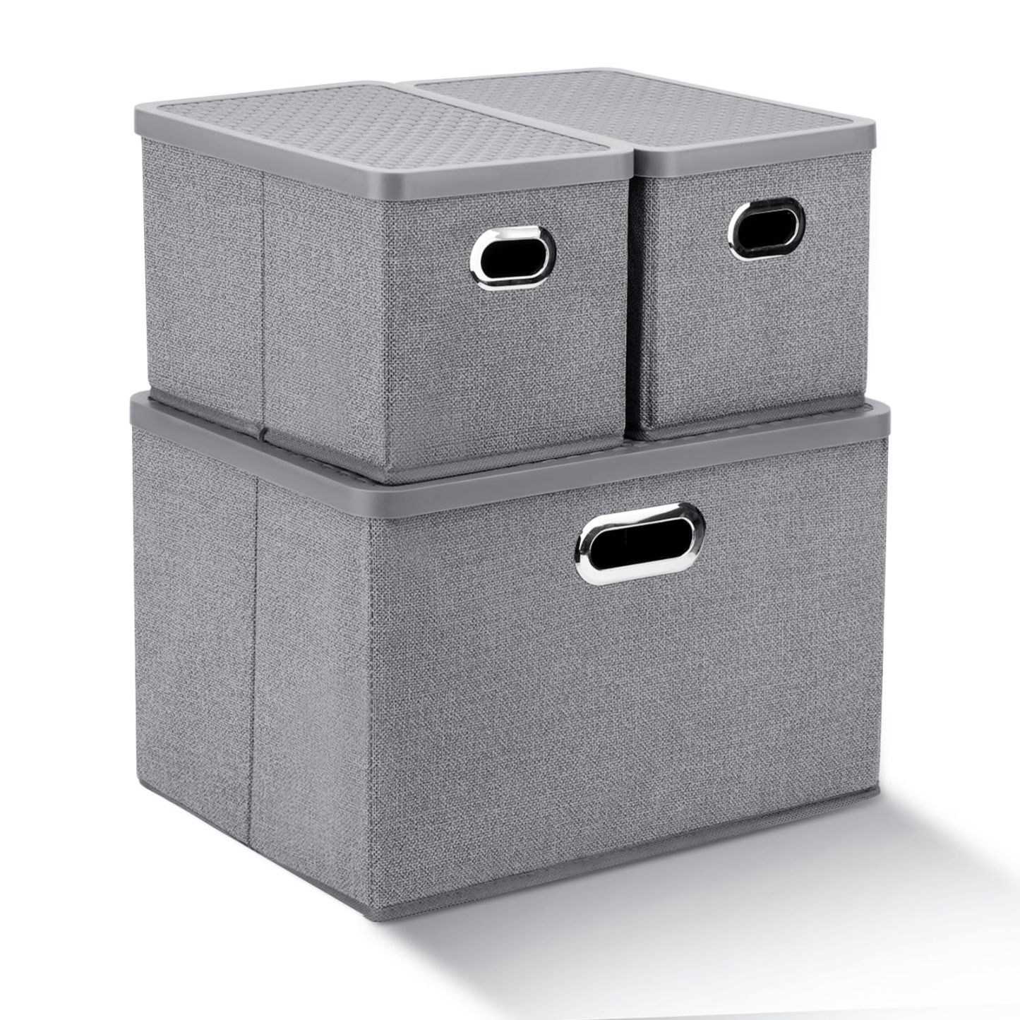 DEWEL 収納ボックス 折りたたみ式 3枚組 収納ケース 不織布 防塵 大容量 多機能 おもちゃ収納 小物入れ 上に蓋付き グレー