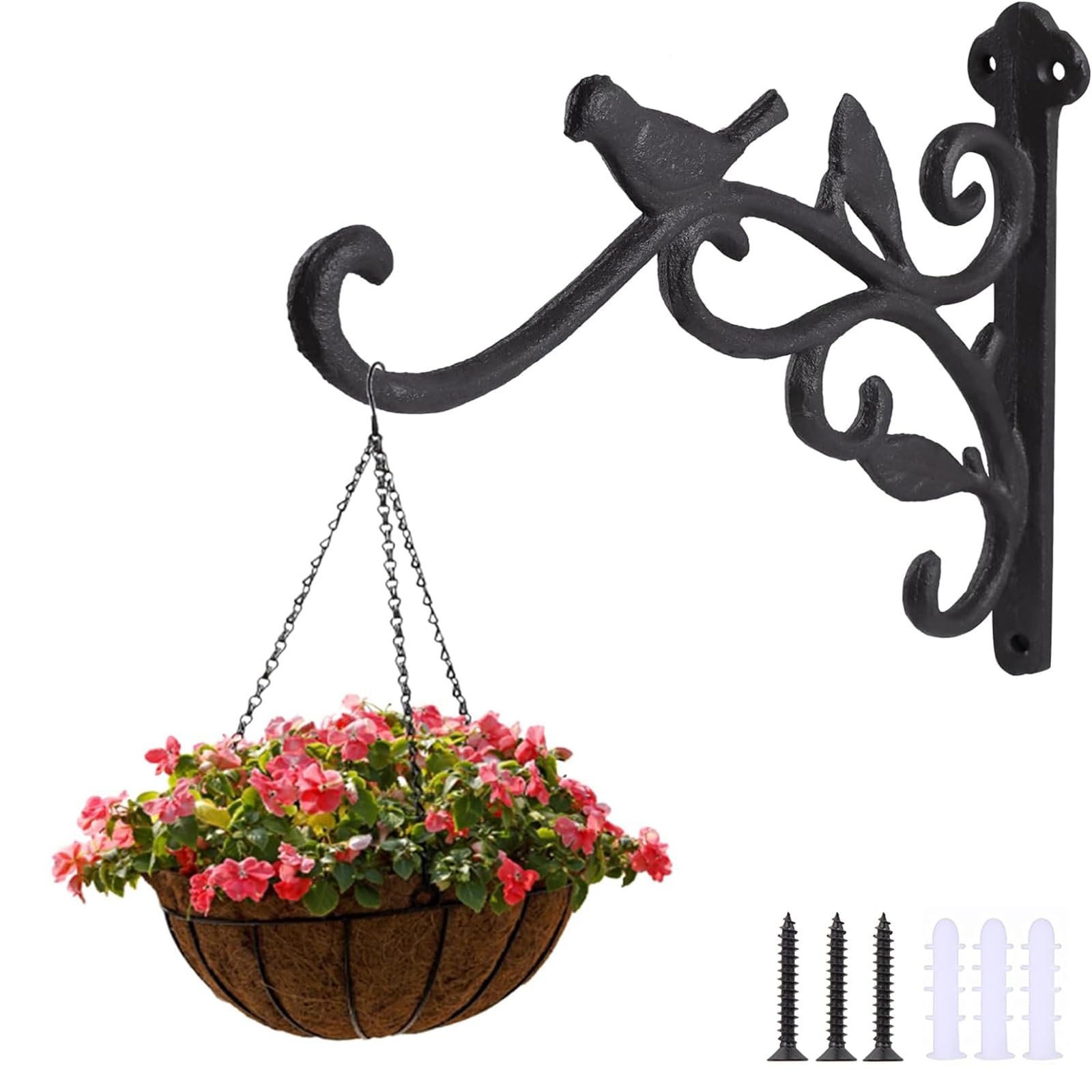 DEWEL プランターフック 吊り下げ植物ブラケット 観葉植物吊り下げフック ハンギングフック プランターハンガー 庭用植物用ブラケット 手鍛造鉄 アンティーク 吊り下げ 壁面用フック 植物バスケットハンガー 鳥の餌箱 街路灯 飾り アイアンフック ウォールハンガー