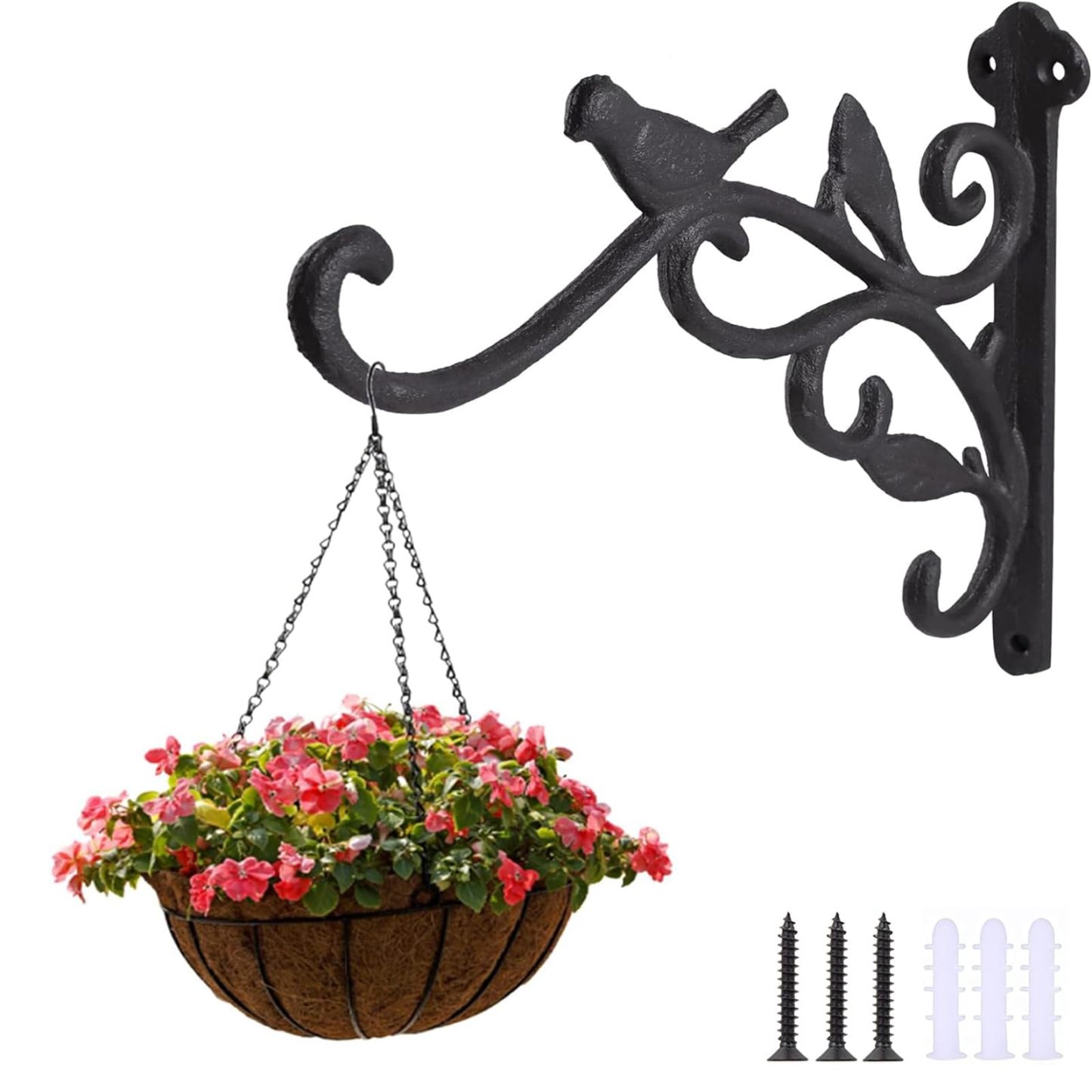 DEWEL プランターフック 吊り下げ植物ブラケット 観葉植物吊り下げフック ハンギングフック プランターハンガー 庭用植物用ブラケット 手鍛造鉄 アンティーク 吊り下げ 壁面用フック 植物バスケットハンガー 鳥の餌箱 街路灯 飾り アイアンフック ウォールハンガー