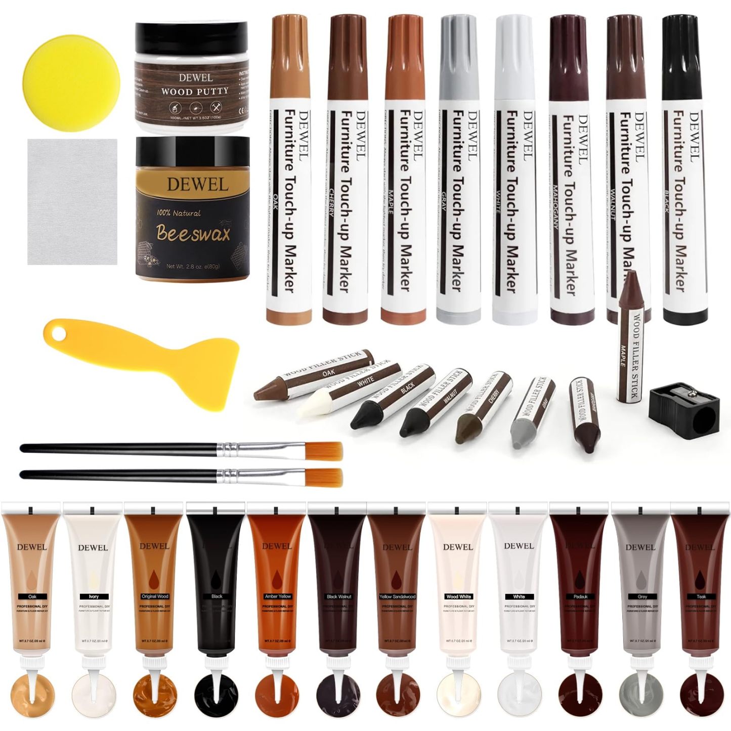DEWEL フローリング 補修 家具 補修ペン フローリング 穴埋めパテ 木製品キズ補修セット 木工用パテ フローリング ドア 剥がれ 補修 家具補修 家具 傷隠し ペン ネジ穴、ひび割れ、釘目、傷、焼灼、変色など補修