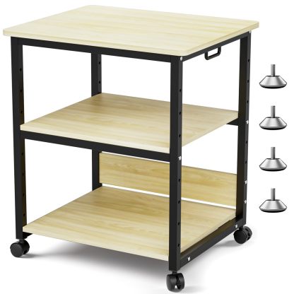 DEWEL プリンタ台 プリンタラック 幅60cm 奥行50cm 高さ70cm 総耐荷重90kg キャスター付き 木製 中棚調整 組み立て簡単 収納 プリンターカート プリンターワゴン プリンタースタンド オフィス 家庭用
