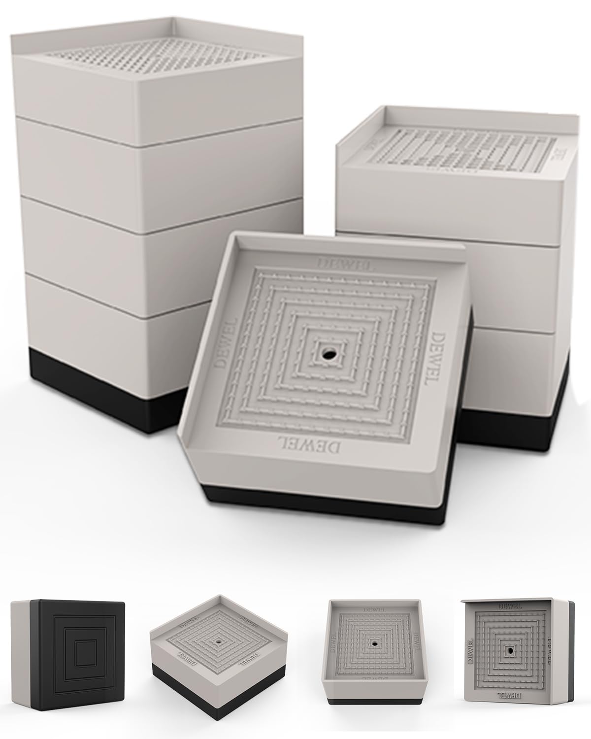 DEWEL 洗濯機かさ上げ台 防振ゴム 8個セット 防滑パッド 重ねて高さ調節 洗濯機 台 冷蔵庫 家電 家具 ソファー こたつ 底上げ 増高脚 耐加重300KG