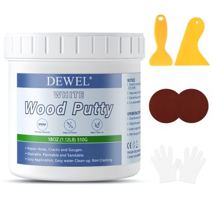 DEWEL 木工パテ 木材 パテ 穴埋めパテ パテ ウッドパテ 木材補修用パテ 補修パテ ウッドフィラーパテ 木製テーブル、戸棚、床、ドアの亀裂など補修 フローリング 補修 スクレーパー付き サンドペーパー付き 手袋付き ホワイト