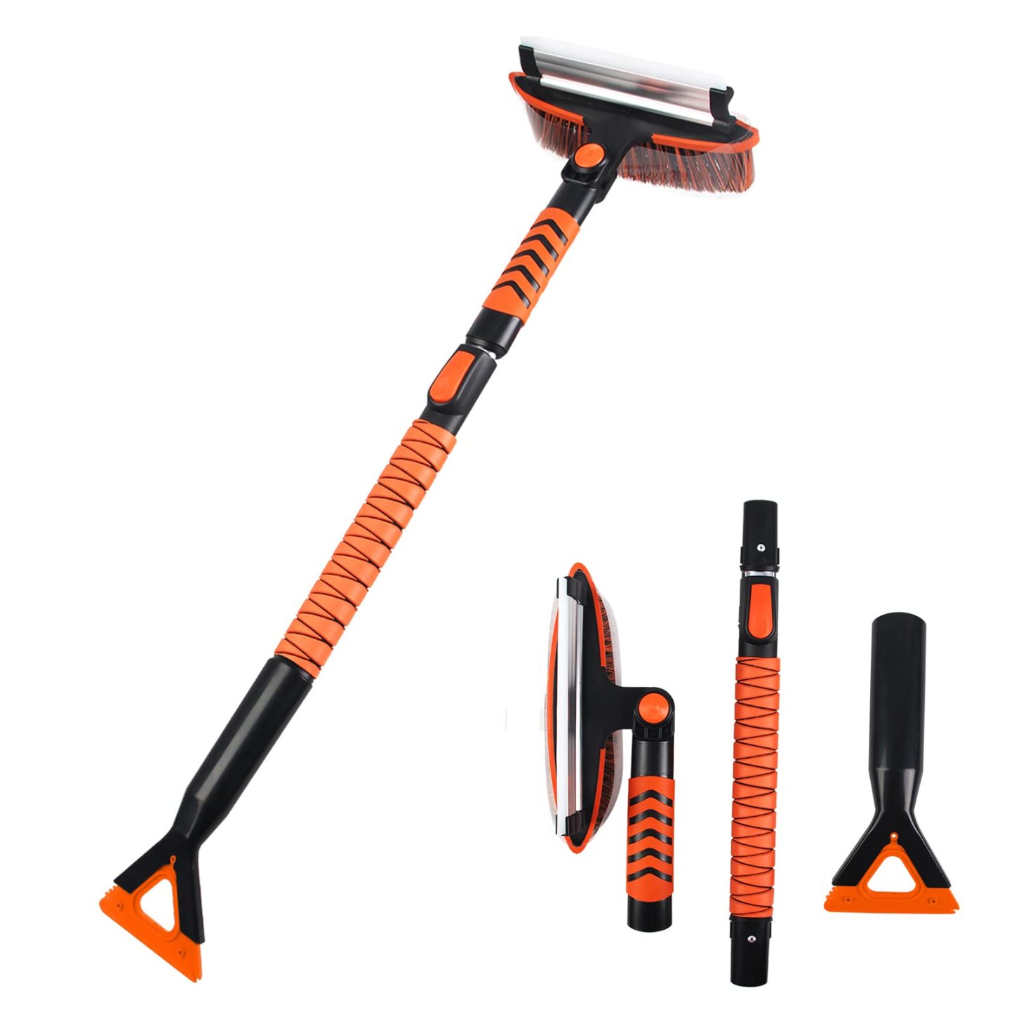 スノーブラシ 車 除雪ブラシ 雪かき 85-105cm 伸縮式 3 in 1 多機能 車用スノーブラシ アイススクレーパ付き 3段階調整可能 180°回転 自動車 トラック SUVに対応 雪対策 収納袋付