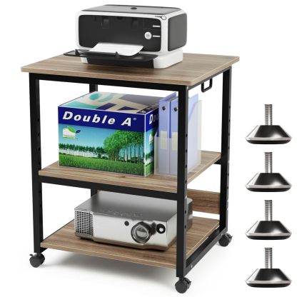 DEWEL プリンタ台 プリンタラック 幅60cm 奥行50cm 高さ70cm 総耐荷重90kg キャスター付き 木製 中棚調整 組み立て簡単 収納 プリンターカート プリンターワゴン プリンタースタンド オフィス 家庭用