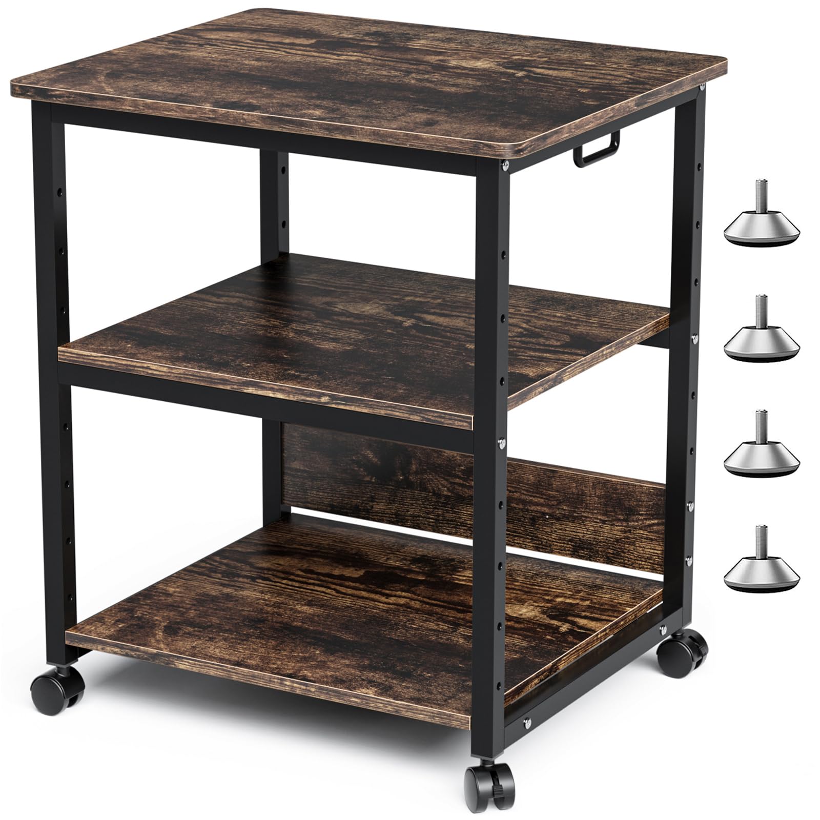 DEWEL プリンタ台 プリンタラック 幅60cm 奥行50cm 高さ70cm 総耐荷重90kg キャスター付き 木製 中棚調整 組み立て簡単 収納 プリンターカート プリンターワゴン プリンタースタンド オフィス 家庭用