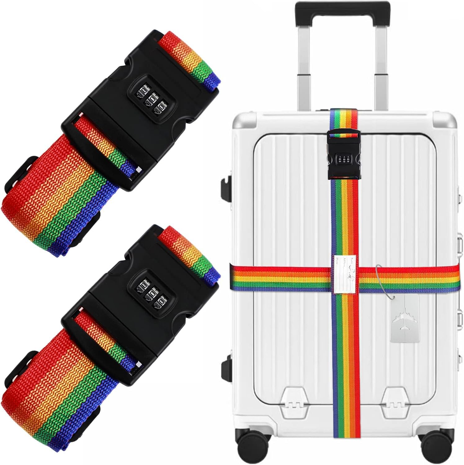 旅行鞄用ベルト スーツケースベルト 2個セット 長さ120cm-210cm 飛行機プレート付き 3桁ダイヤル式 キャリーケースベルト 荷物ロックベルト 荷物固定 長さ調整でき 荷物ロックベルト 盗難防止 荷崩れ防止 ずり落ち防止 旅行用品 トラベルベルト 旅行便利